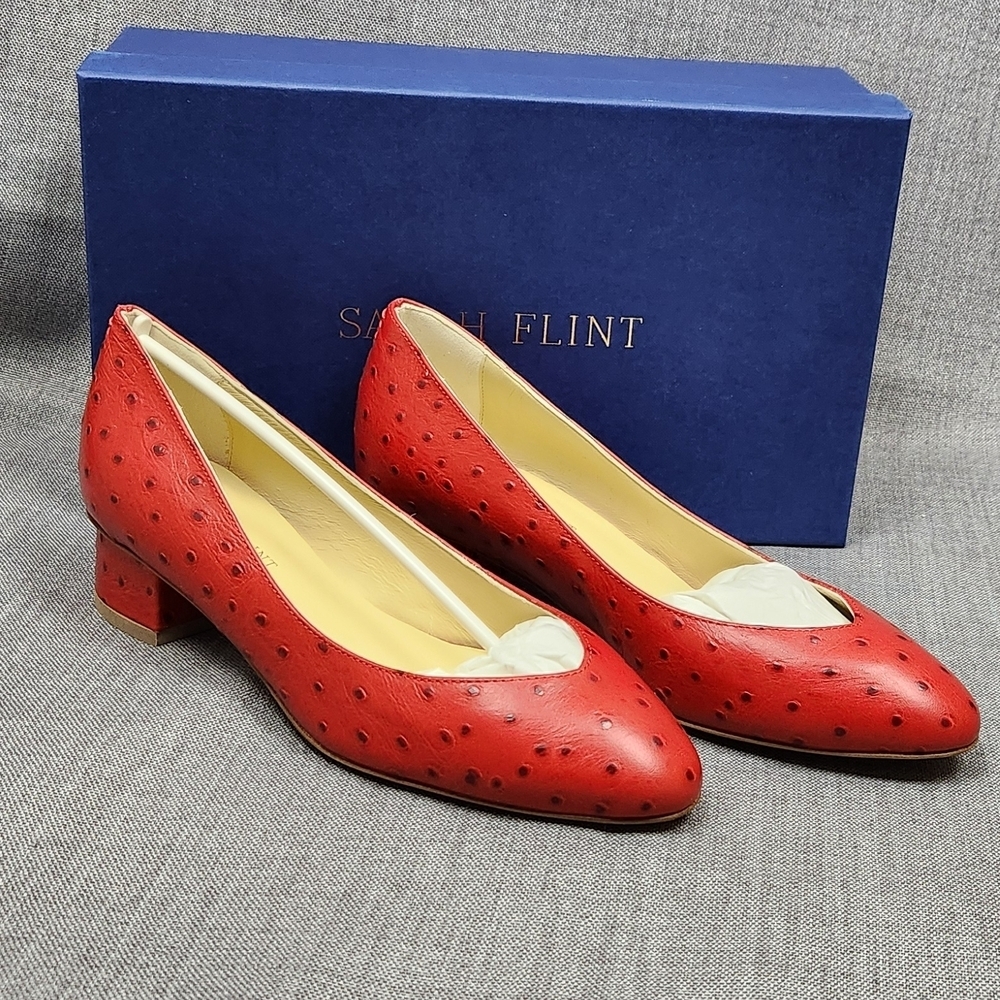 Sarah Flint Laurel 30 Cherry Ostrich Embossed Calf Pumps. 7.5
